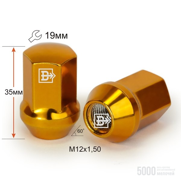 Гайка M12X1,50 Золото хром высота 35 мм Конус